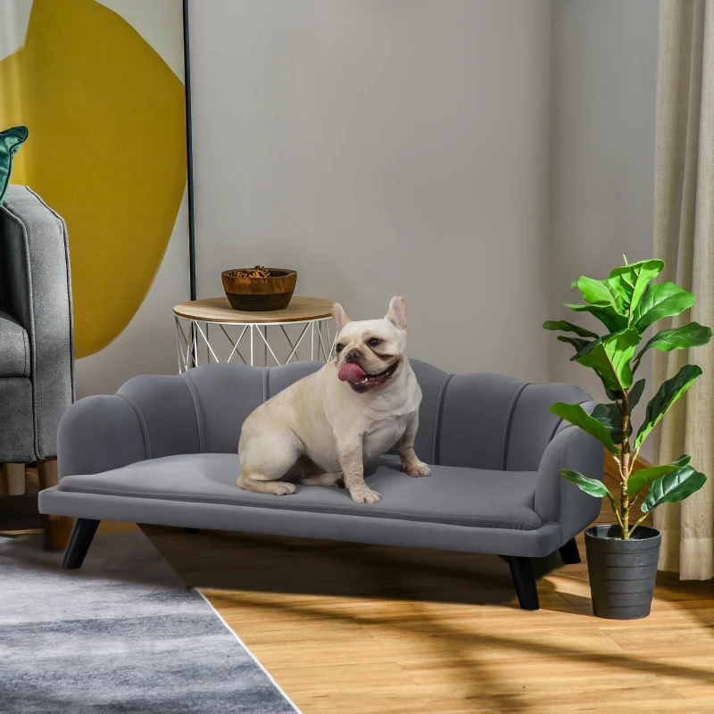 PawHut Dog Sofa, Pet Couch Bed for Medium, Large Dogs, with Legs, Cushion - Grey