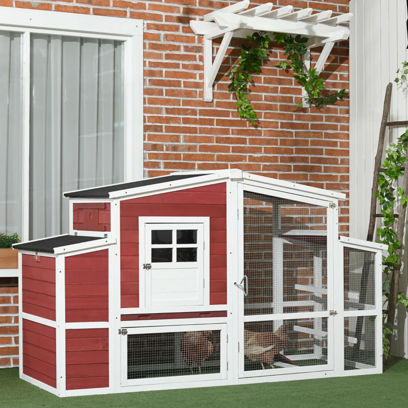 PawHut Galinheiro com vários níveis 201x75x117 cm Vermelho e Branco