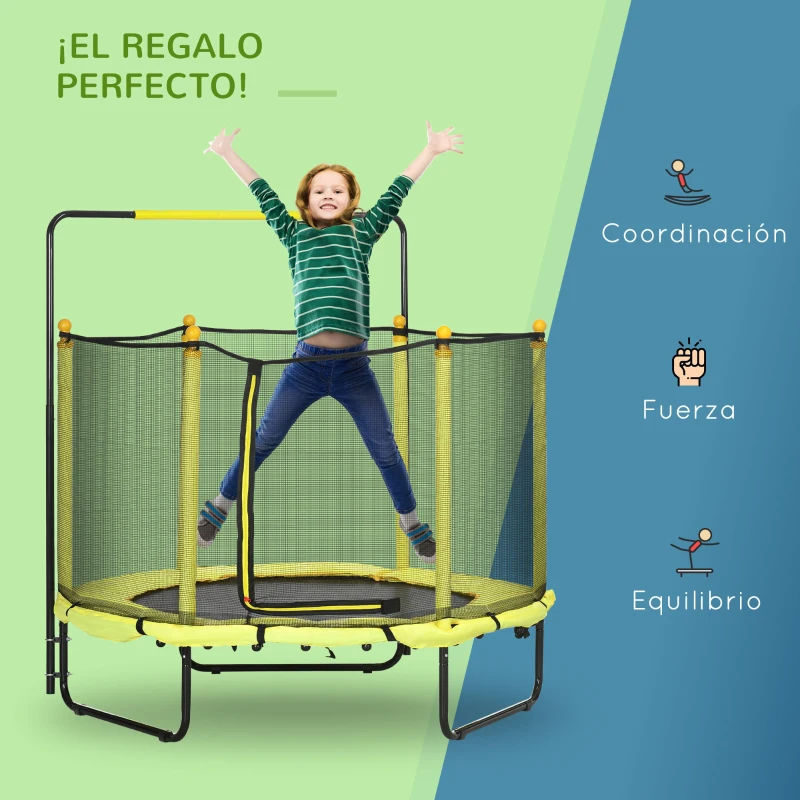 ZONEKIZ Cama Elástica Infantil Trampolín para Niños de 3-10 Años con Red de Seguridad Ø140x120-140 cm Amarillo