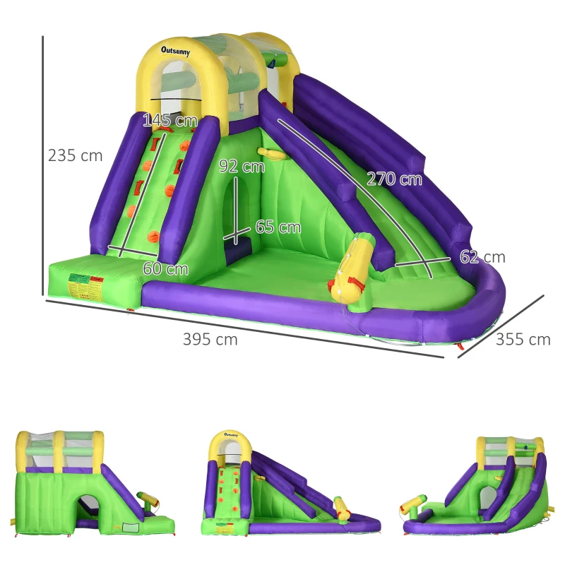 Outsunny Aufblasbare Hüpfburg mit Gebläse Hüpfburg mit Wasserrutsche XXL Wasserpark für Kinder von 3 bis 8 Jahren  Kletterwand Trampolin Outdoor Garten 395 x 355 x 235 cm