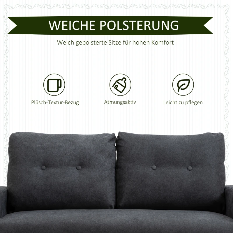 Sofa dwuosobowa z podłokietnikiem w skandynawskim wzornictwie ciemnoszara HOMCOM®