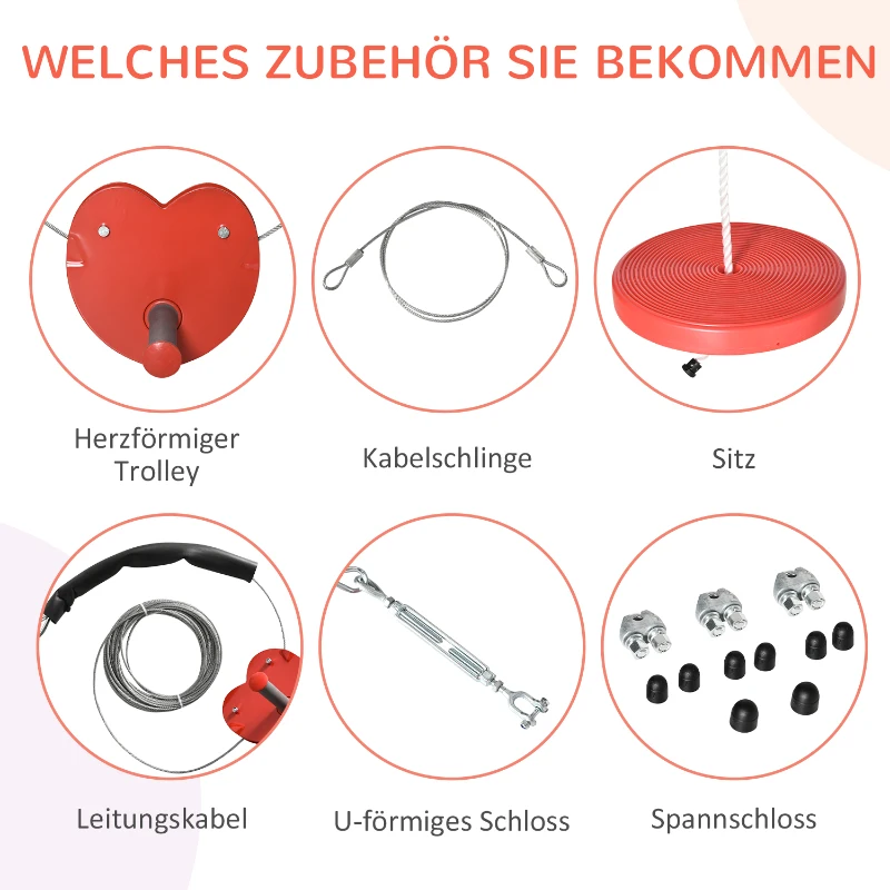Outsunny 20 m Zipline Kit Kinder Slackline-Set für Garten Outdoor Seilrutsche Zip Line Kit für 3-14 Jahre Kinder bis 150 kg