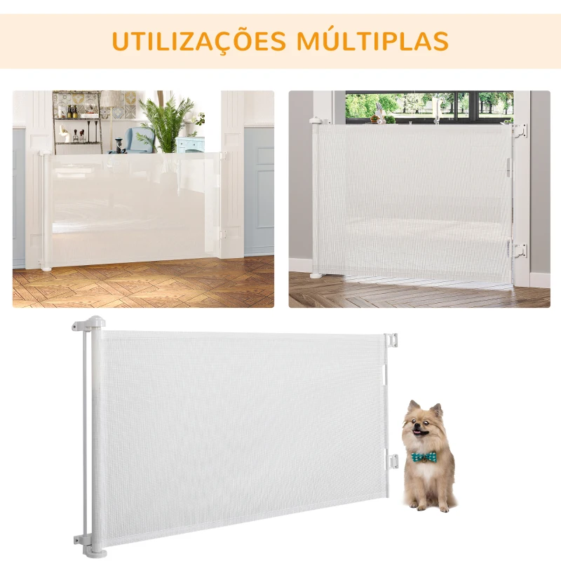 PawHut Barreira de Segurança para Cães Extensível 0-150cm Porta de Proteção Retrátil para Animais de Estimação 165x10,7x85cm Branco