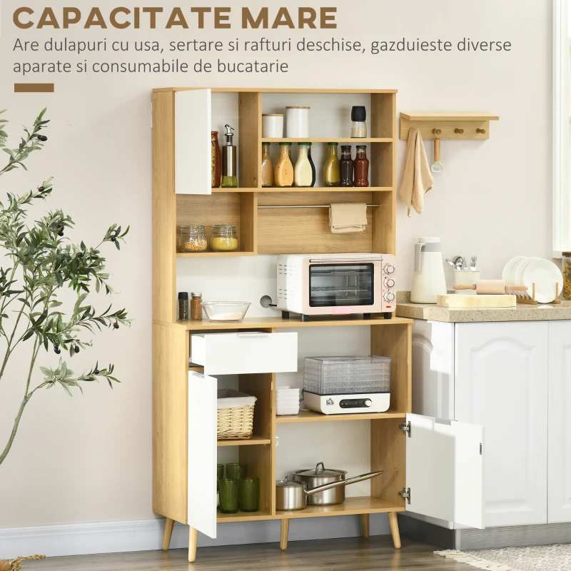Homcom Dulap Bucatarie – 3 Usi, Sertar & Blat Deschis, Rafturi Reglabile(m-4)