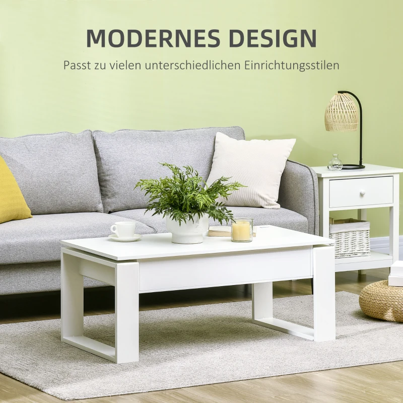 HOMCOM salontafel in hoogte verstelbare bijzettafel met verborgen opbergruimte salontafel lifttafel spaanplaat wit 105 x 79,5 x 59 cm