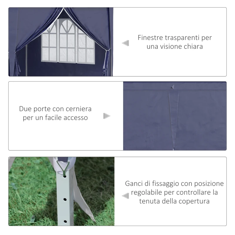 Outsunny Gazebo 6x3 m Pieghevole da Giardino, in Acciaio e Poliestere con 6 Pannelli Laterali, Blu
