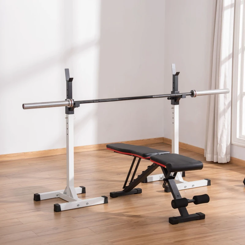 HOMCOM Heavy Duty Weight Bar Barbell Squat Stand Barbell Rack Spotter, for Home, Gym - Black