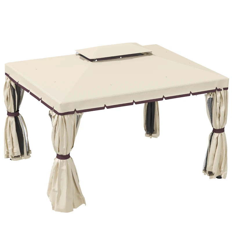 Outsunny Toile de rechange pour pavillon tonnelle tente polyester haute densité 4 rideaux 4 moustiquaires 389 x 290 cm beige