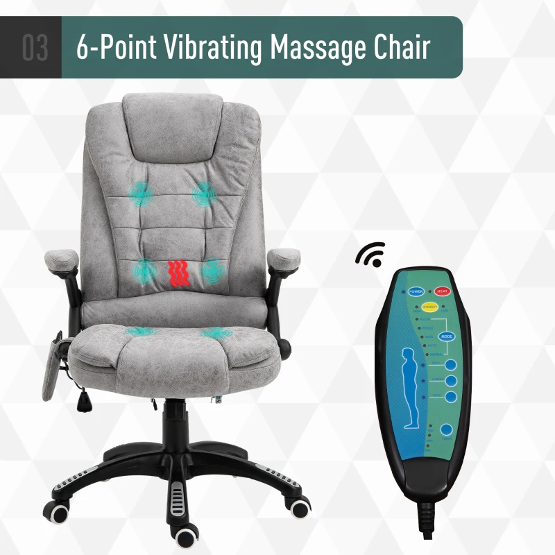 Vinsetto Office Chair, Ergonomic Desk Chair with 6-Point Massage and Back Heated, Microfiber Cloth Computer Gaming Chair with Arms, Lumbar Support, Grey
