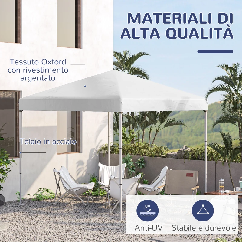 Outsunny Gazebo Pieghevole 2.5 x 2.5 m Impermeabile con Corde e Picchetti, in Acciaio e Tessuto Oxford, Bianco