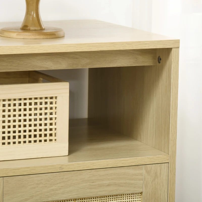 HOMCOM Aparador Sala de Estar de Estilo Cannage com 3 Portas de Vime Prateleiras Ajustáveis e Pés de Madeira 120x40x97 cm Madeira
