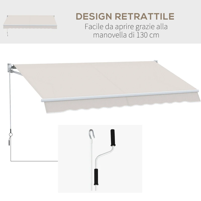Outsunny Tenda da Sole 3x2 m a Bracci, Regolabile 5°-35° in Alluminio e Poliestere, Bianco Crema