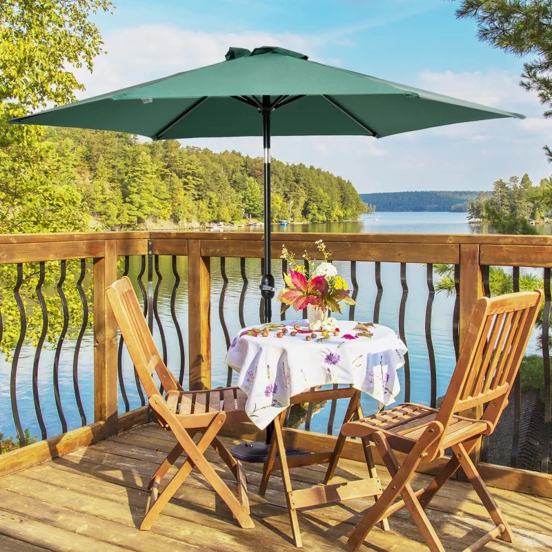 Outsunny Chapéu de Sol de Jardim Ø270x235cm Chapéu de Sol de Alumínio Reclinável com Manivela e 6 Hastes para Terraço Exterior Balcão Verde