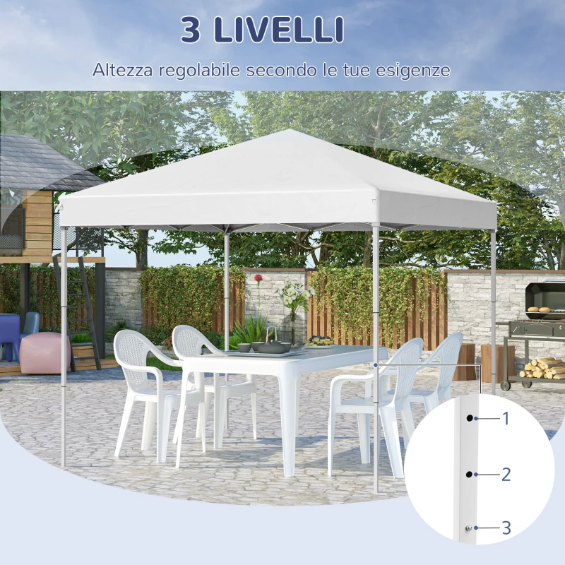Outsunny Gazebo Pieghevole 2.5 x 2.5 m Impermeabile con Corde e Picchetti, in Acciaio e Tessuto Oxford, Bianco