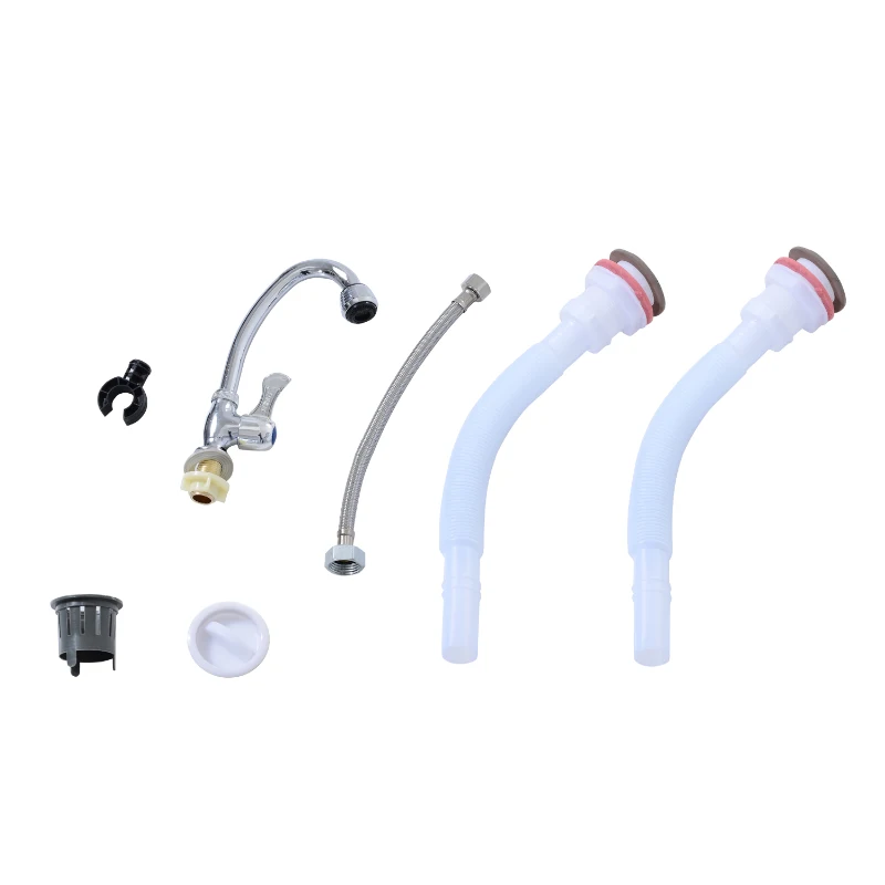 Outsunny Mesa Plegable Multifuncional 2 en 1 Mesa+Estación de Limpieza Mesa de Picnic con Grifo y 2 Fregaderos para Pesca Jardín Camping Barbacoa Exteriores 101x66x81cm