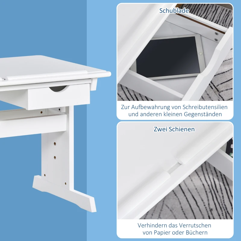 HOMCOM Studiertisch Schreibtisch Computer Stand Laptoptisch Höhenverstellbar 5-Stufig mit Schublade MDF Weiß 109 x 55 x 63,6-89,2 cm