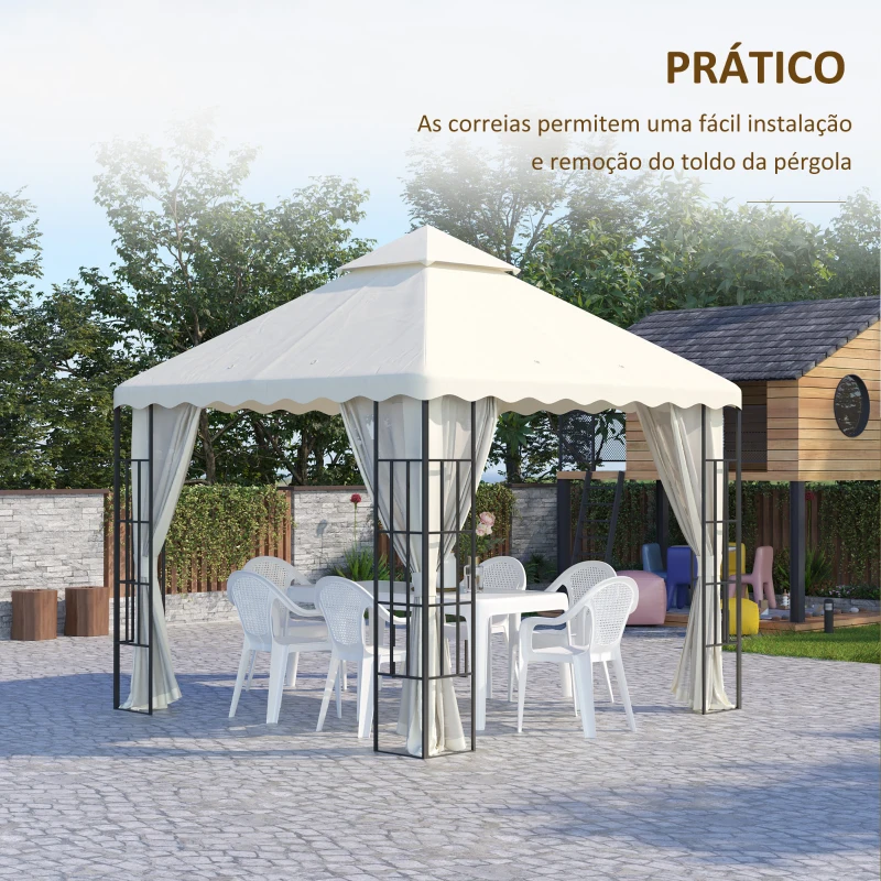 Outsunny Toldo de Substituição para Pérgola com Teto Duplo e 10 Orifícios de Drenagem 2,95x2,95 cm Creme