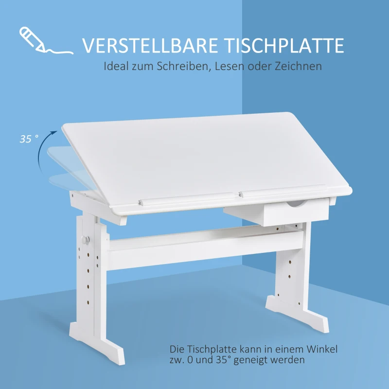 HOMCOM Studiertisch Schreibtisch Computer Stand Laptoptisch Höhenverstellbar 5-Stufig mit Schublade MDF Weiß 109 x 55 x 63,6-89,2 cm