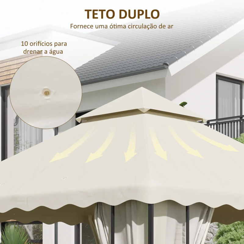 Outsunny Toldo de Substituição para Pérgola com Teto Duplo e 10 Orifícios de Drenagem 2,95x2,95 cm Creme