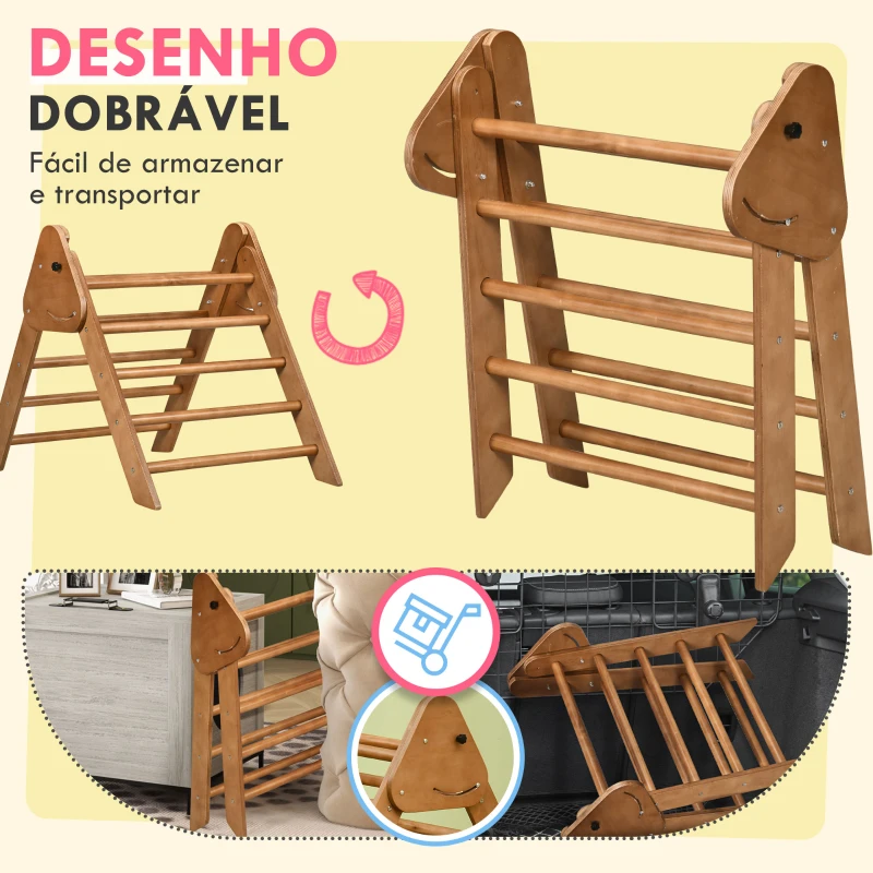 HOMCOM Triângulo de Aprendizagem para Crianças acima de 3 Anos Dobrável Triângulo Pikler de Madeira 90x64x70 cm Madeira