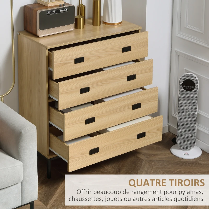 HOMCOM Ensemble de commode 4 tiroirs, buffet et meuble TV - étagère réglable - banc TV avec passe-câbles porte coulissante