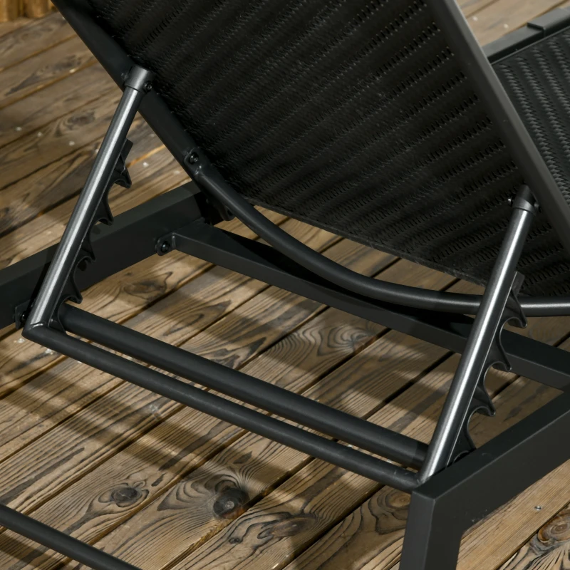 Outsunny Chaise longue bain de soleil en résine tressée imitation rotin avec roues dossier inclinable aluminium noir