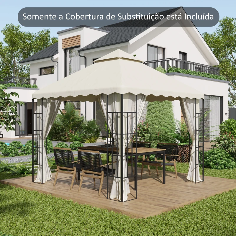 Outsunny Toldo de Substituição para Pérgola com Teto Duplo e 10 Orifícios de Drenagem 2,95x2,95 cm Creme