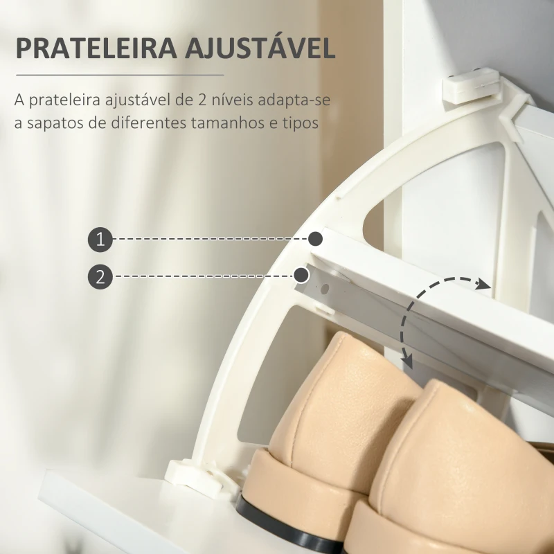 HOMCOM Sapateira de Madeira com 2 Compartimentos para Entrada Corredor Dormitório Sala de Estar 60x24x80 cm Branco