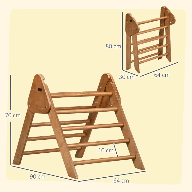 HOMCOM Triângulo de Aprendizagem para Crianças acima de 3 Anos Dobrável Triângulo Pikler de Madeira 90x64x70 cm Madeira