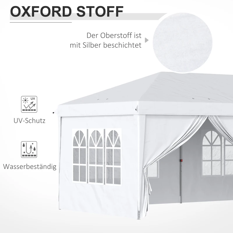 Outsunny Vouwtent van 6 x 3 m, verwijderbare zijwanden, grote ramen, deuren met ritssluiting, stalen frame, wit