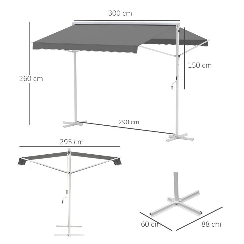 Outsunny copertina de soare reglabila, 300x295cm, gri