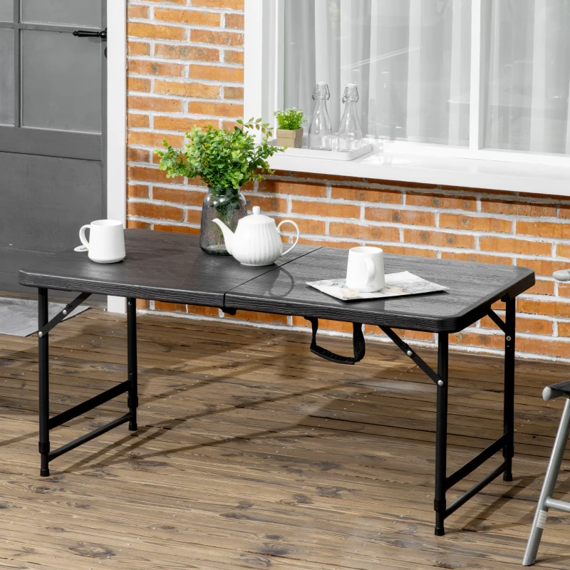 Outsunny Mesa de Jardim Dobrável com Altura Ajustável para 4 Pessoas para Pátio Varanda 118x60x56-74cm Cinza Escuro