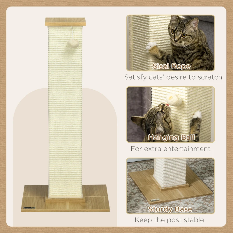 PawHut Scratching Post, 80 cm, with Play Ball, Scratching Post Made of Sisal Rope