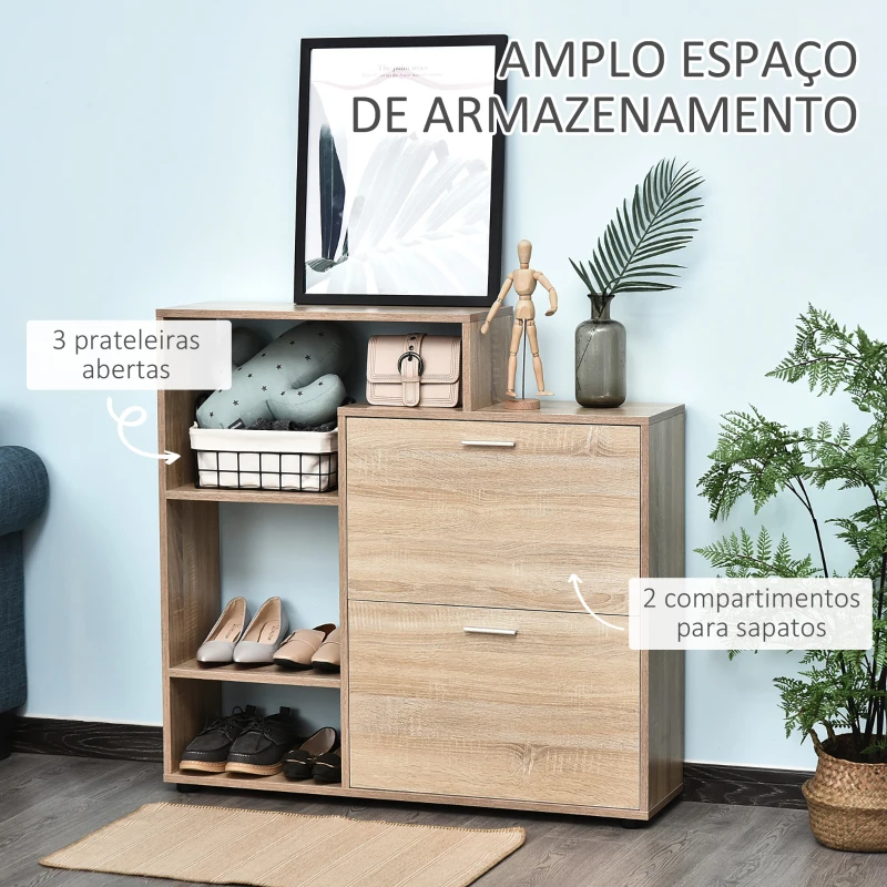 HOMCOM Sapateira de Madeira com Prateleiras de Armazenamento Sapateira para até 20 pares de Sapatos 101,5x25,5x98cm Madeira