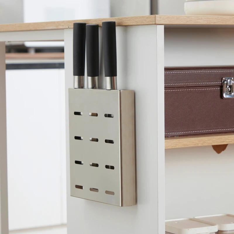 HOMCOM Kücheninsel, klappbare Arbeitsplatte, Messerhalter, 3 Regalfächer, Eichenoptik, 105 x 65 x 90 cm