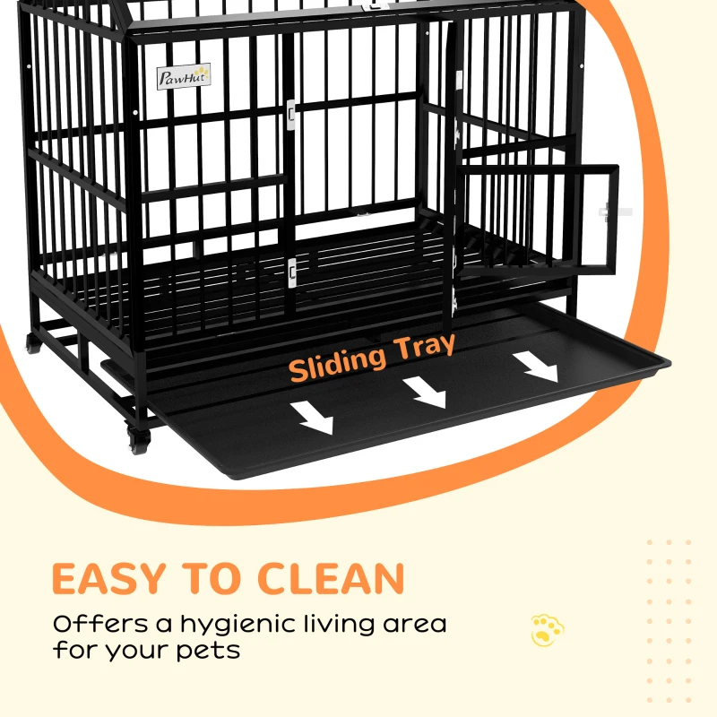 PawHut 48" Heavy Duty Dog Crate on Wheels, with Removable Tray, Openable Top, for L, XL Dogs - Black