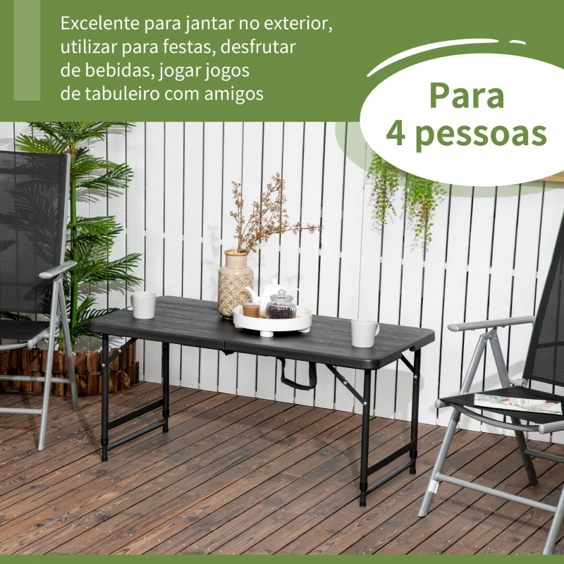 Outsunny Mesa de Jardim Dobrável com Altura Ajustável para 4 Pessoas para Pátio Varanda 118x60x56-74cm Cinza Escuro