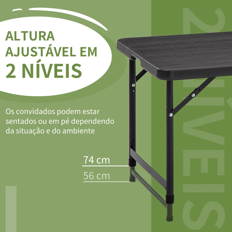 Outsunny Mesa de Jardim Dobrável com Altura Ajustável para 4 Pessoas para Pátio Varanda 118x60x56-74cm Cinza Escuro