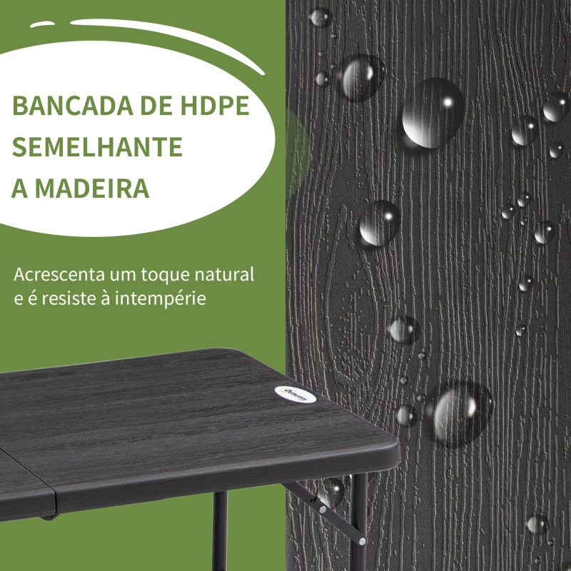 Outsunny Mesa de Jardim Dobrável com Altura Ajustável para 4 Pessoas para Pátio Varanda 118x60x56-74cm Cinza Escuro