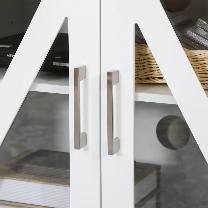 HOMCOM Móvel de TV para Televisores de até 58" com 4 Portas de Vidro Temperado e Prateleiras Ajustáveis 130x35x60 cm Branco