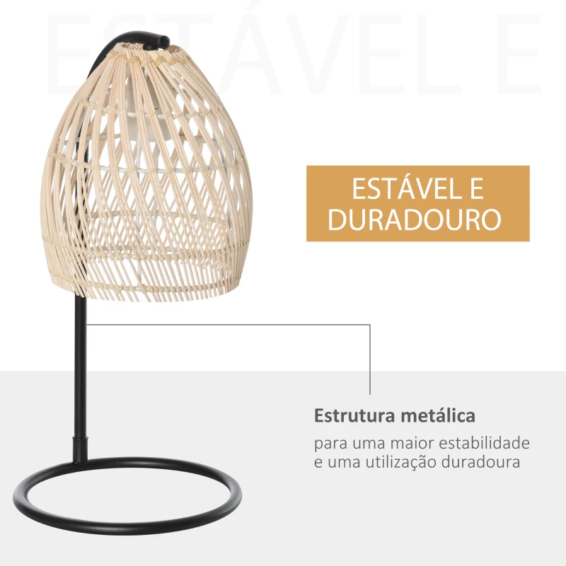 HOMCOM Candeeiro de Mesa com Suporte para Lâmpada E27 Máx. 40W Candeeiro Decorativo com Ecrã de Vime Ø20x41 cm Bege e Preto