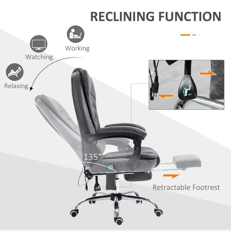 Vinsetto Heated 6 Points Vibration Massage Executive Office Chair Adjustable Swivel Ergonomic High Back Desk Chair Recliner with Footrest Dark Grey(m-6)