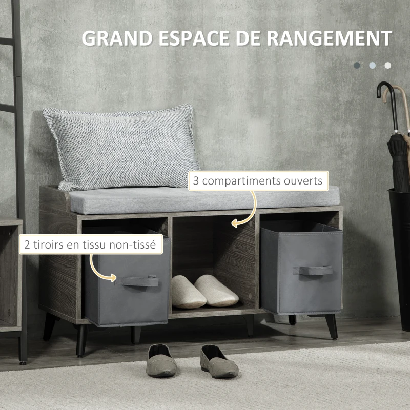 HOMCOM Ensemble de Meuble de rangement, Banc à Chaussures et Porte-manteau - Multi-rangement - Coussin rembourrée - Gris