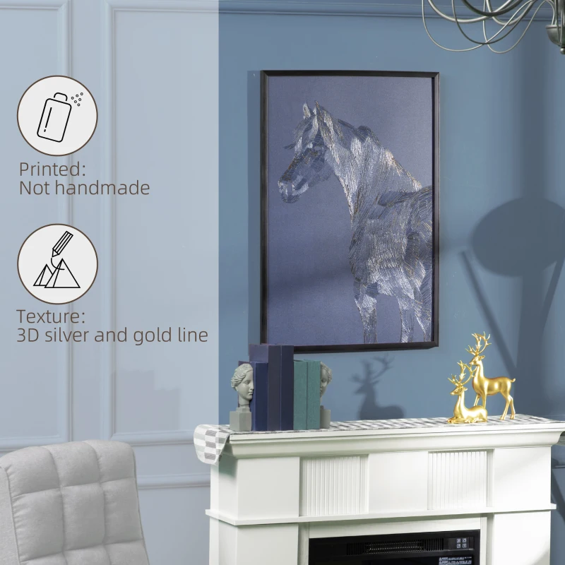 HOMCOM Canvas Wall Art Gold Textured Horse, Wall Pictures for Living Room Bedroom Decor, 93 x 63 cm