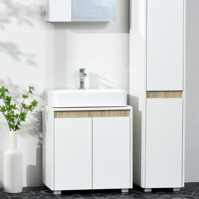 kleankin Modern Bathroom Sink Cabinet, Floor Standing Under Sink Cabinet, Freestanding Storage Cupboard with Double Doors, White