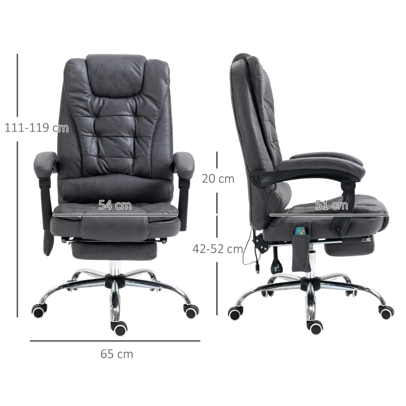 Vinsetto Heated 6 Points Vibration Massage Executive Office Chair Adjustable Swivel Ergonomic High Back Desk Chair Recliner with Footrest Dark Grey(m-3)
