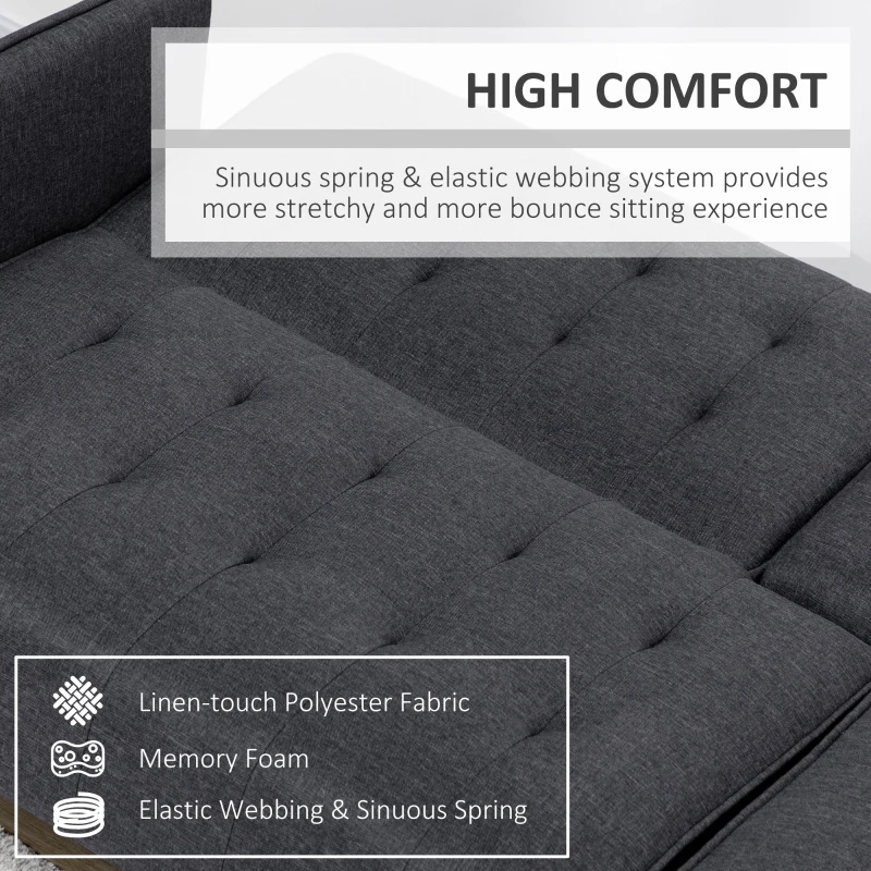HOMCOM Three-Seater Sofa Bed, with Cupholders - Grey