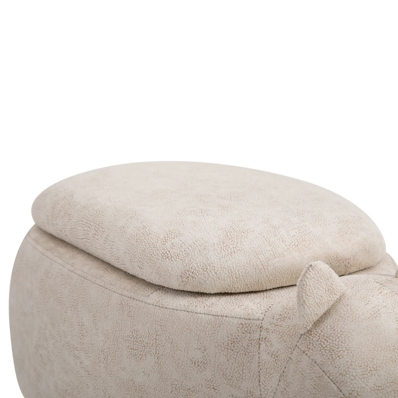 HOMCOM Rhino Storage Stool Cute Decoration Footrest Wood Frame Legs w/ Padding Lid Ottoman Animal Furniture Cream 36x70cm