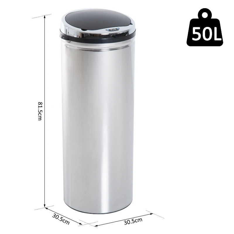 HOMCOM 50L LUXURY Automatic Sensor Dustbin Kitchen Waste Bin Rubbish Trashcan Auto Dustbin Stainless Steel with Bucket CHROME