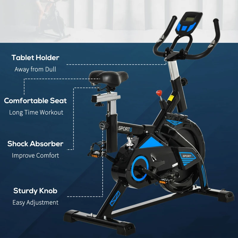 HOMCOM Stationary Exercise Bike 13KG Flywheel Indoor Cycling Bicycle Cardio Workout Trainer w/ Heart Pulse Sensor & LCD Monitor Adjustable Resistance Black